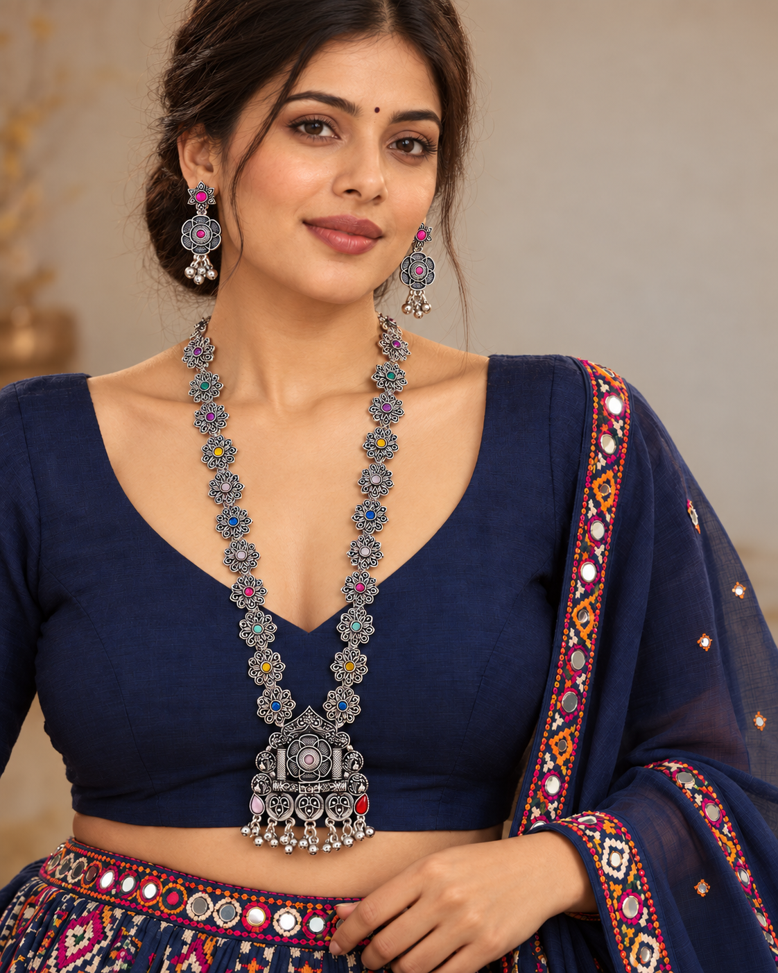 Traditional Oxidised Silver-Tone Necklace Set for Women