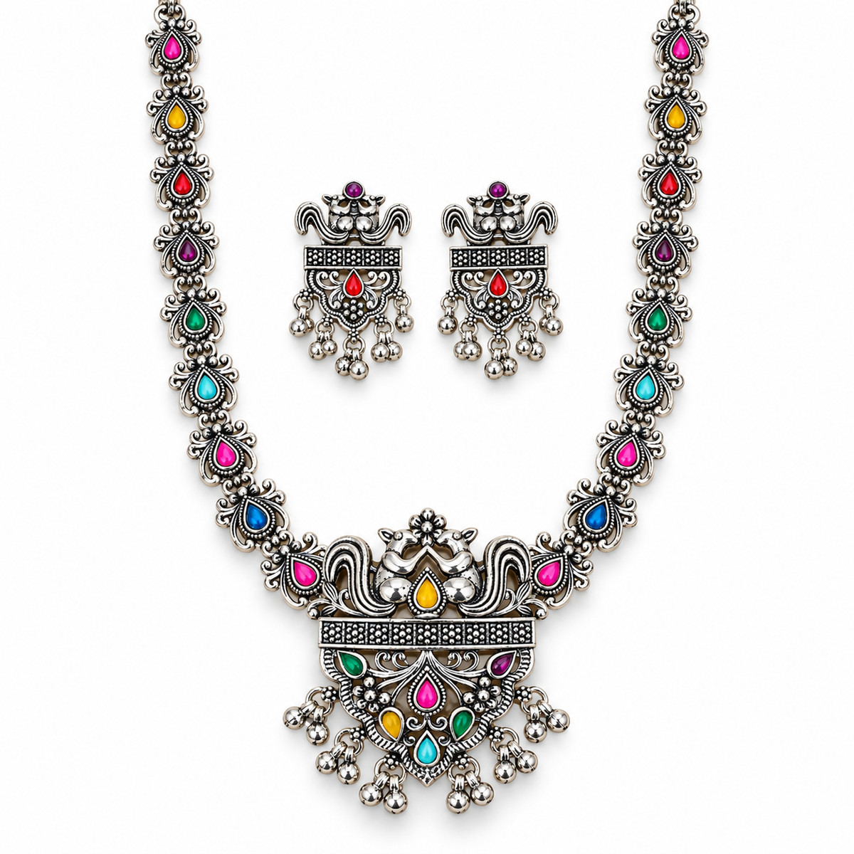 Traditional Oxidised Silver-Tone Necklace Set for Women D2