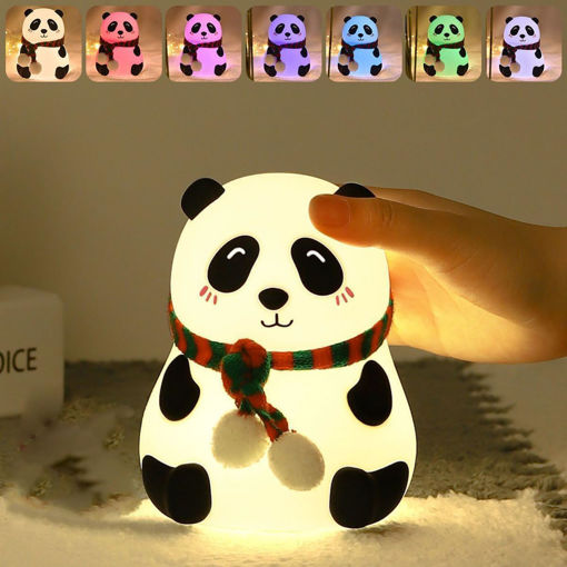 Rechargeable Silicone Panda Night Lamp with 7 Colour Changing Light, Soft Touch Bedside Lamp for Kids & Bedroom Decor