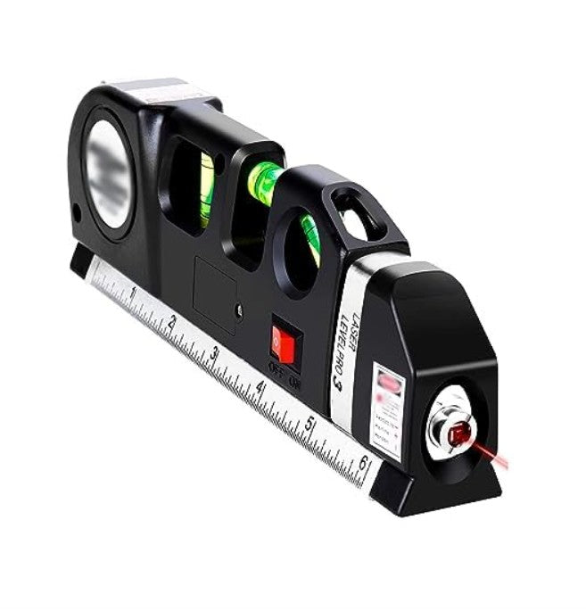 3-in-1 Laser Level with Spirit Level & Measuring Tape, Black