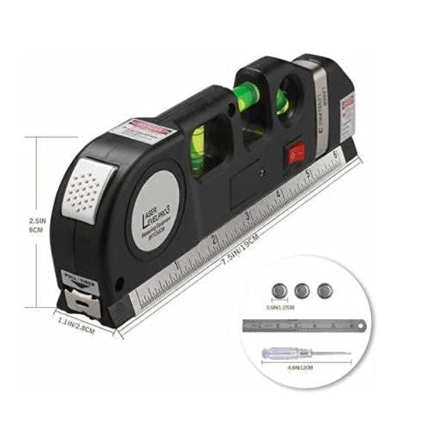 3-in-1 Laser Level with Spirit Level & Measuring Tape, Black