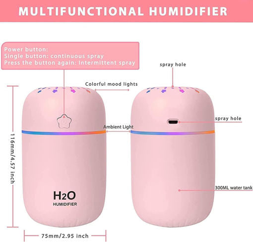 Air Humidifier with LED Night Light and Aroma Diffuser 3-IN-1 Humidifier Mini USB | Portable Cool Mist Humidifier for Bedroom, Office, Car & Home | Quiet Mist Sprayer