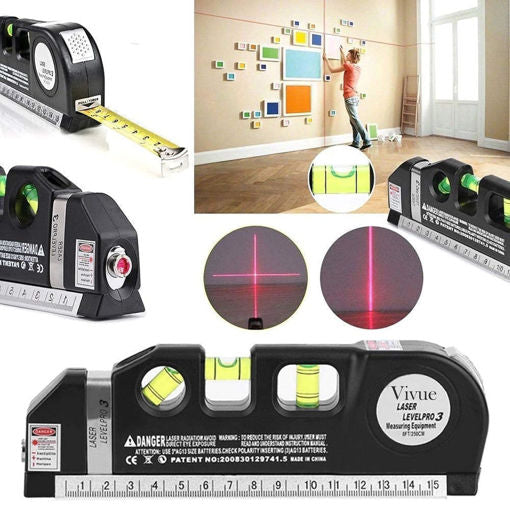 3-in-1 Laser Level with Spirit Level & Measuring Tape, Black