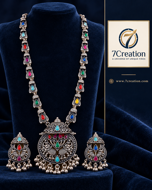 Traditional Oxidised Silver-Tone Necklace Set for Women D3