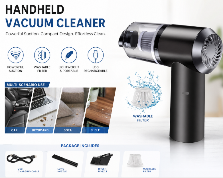 Car Vacuum Cleaner 3 in 1 Cordless Handheld  for Home/Office/Car/Keyboard/Travel/Sofa
