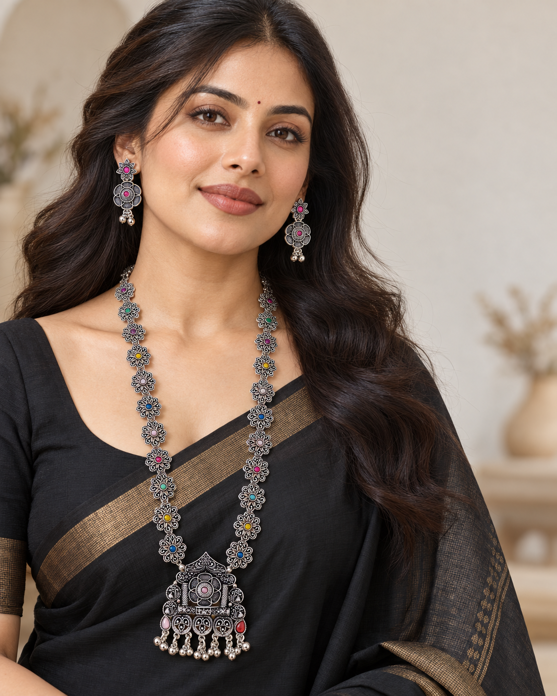 Traditional Oxidised Silver-Tone Necklace Set for Women