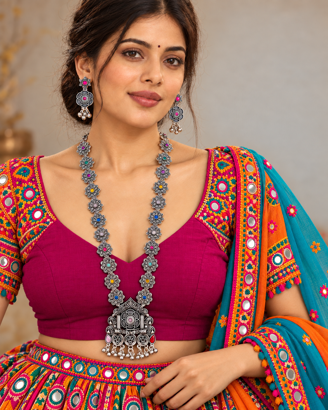 Traditional Oxidised Silver-Tone Necklace Set for Women