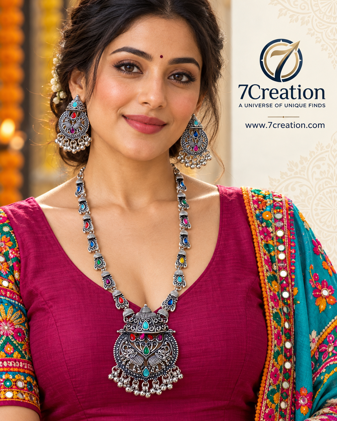 Traditional Oxidised Silver-Tone Necklace Set for Women D3