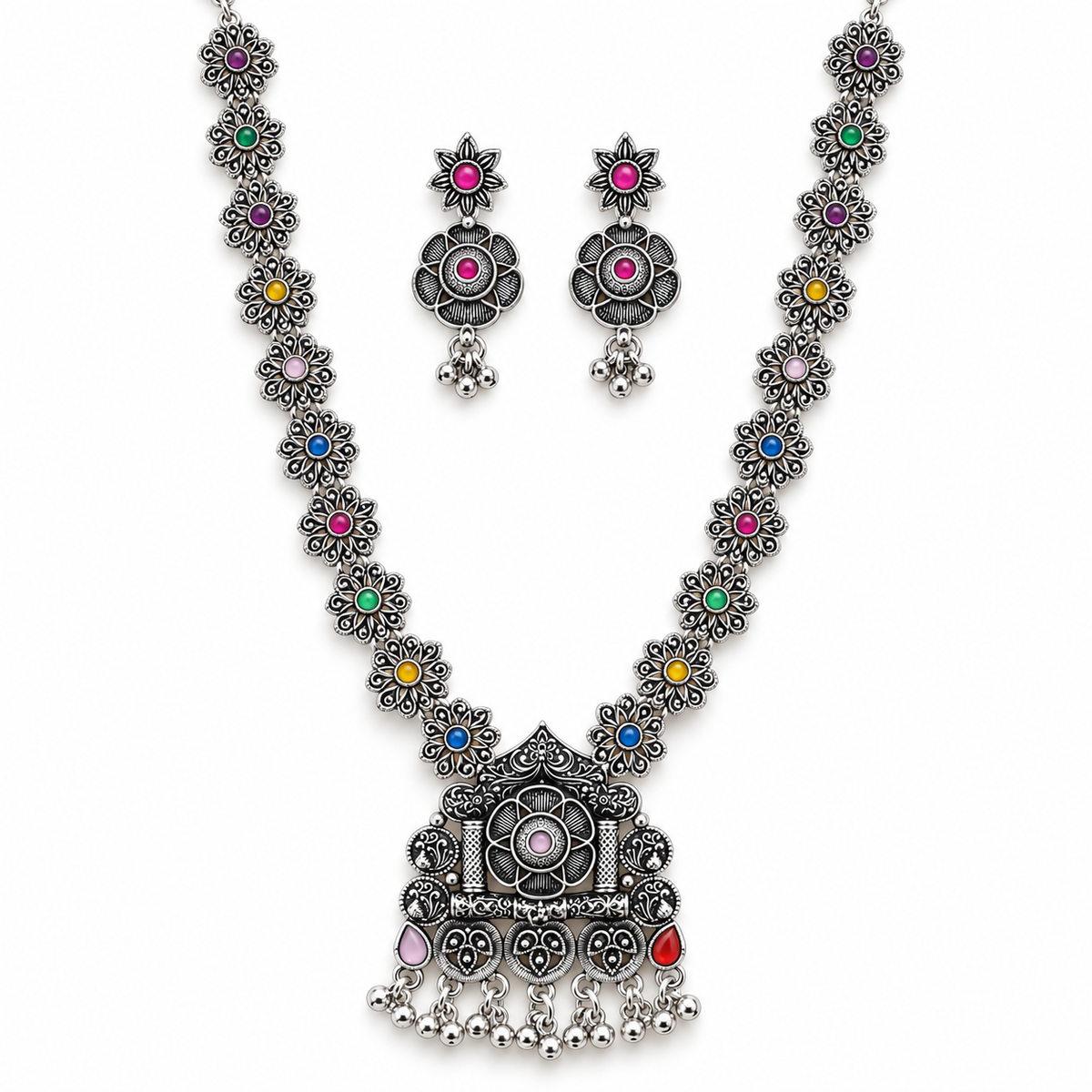 Traditional Oxidised Silver-Tone Necklace Set for Women