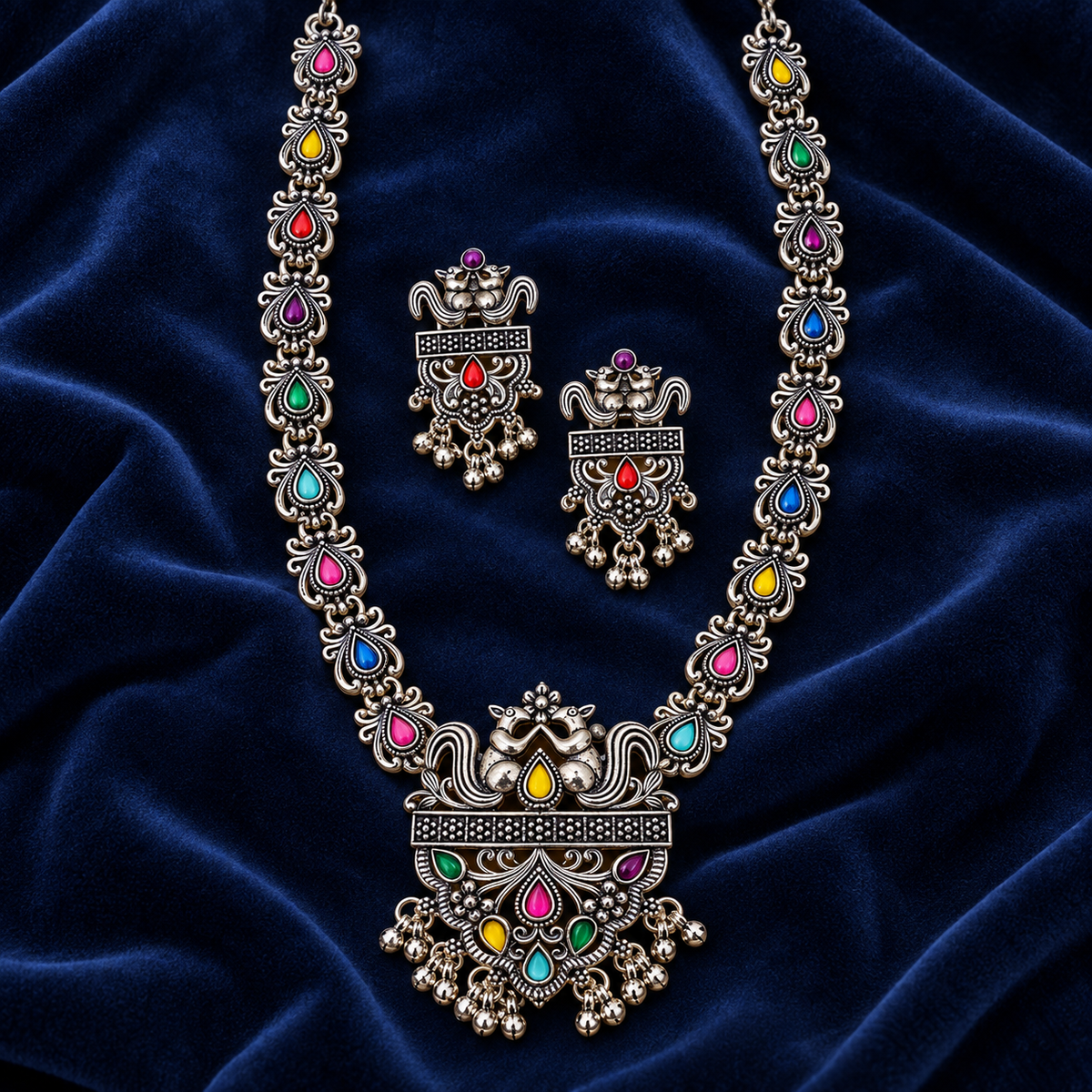 Traditional Oxidised Silver-Tone Necklace Set for Women D2