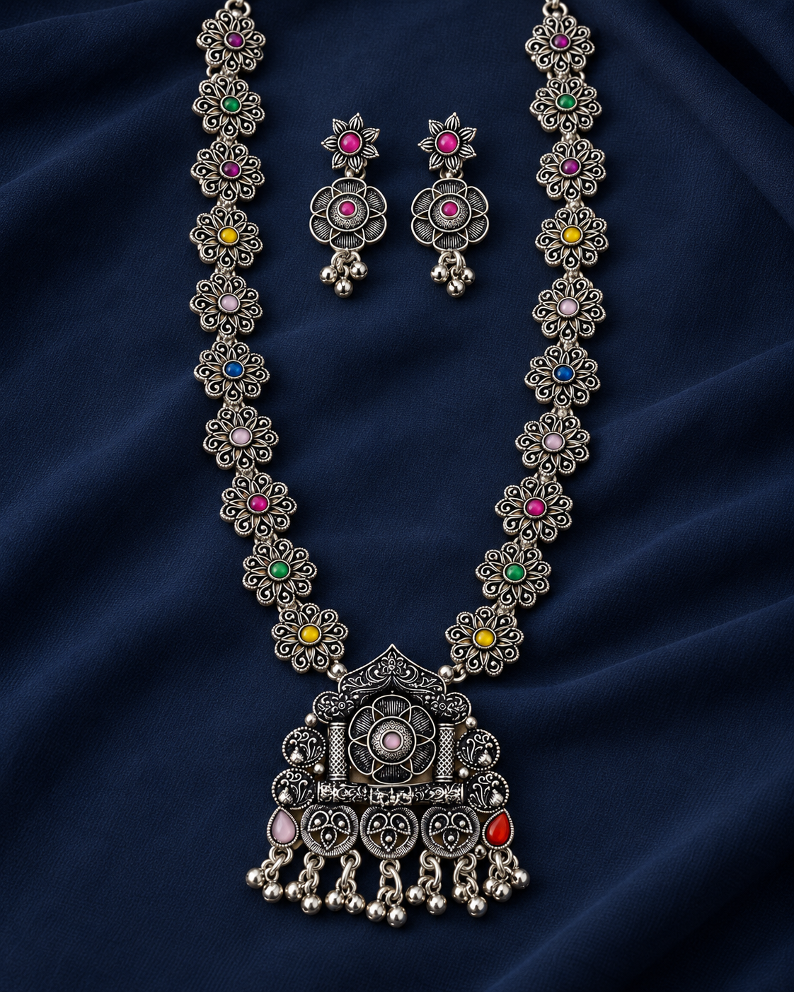Traditional Oxidised Silver-Tone Necklace Set for Women
