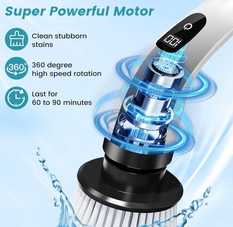 9-in-1 Electric Spin Scrubber with 9 Brush Heads | 2 Speeds
