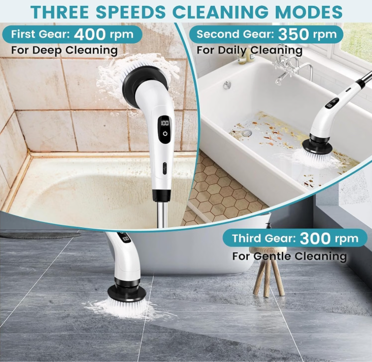 9-in-1 Electric Spin Scrubber with 9 Brush Heads | 2 Speeds