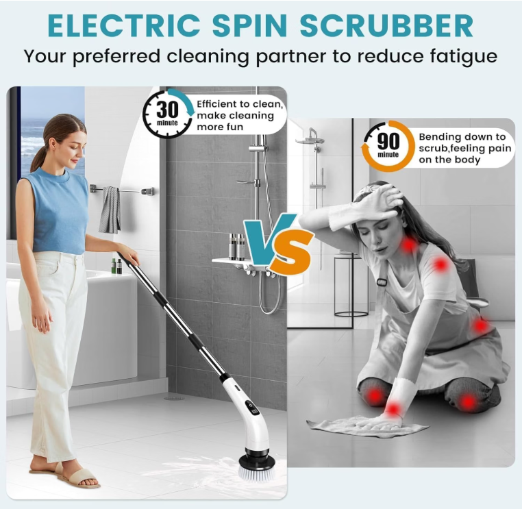 9-in-1 Electric Spin Scrubber with 9 Brush Heads | 2 Speeds