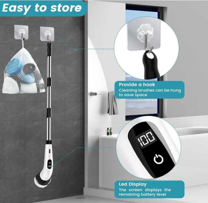 9-in-1 Electric Spin Scrubber with 9 Brush Heads | 2 Speeds