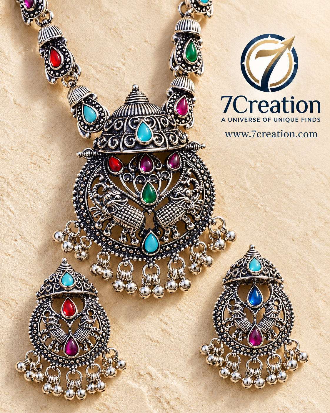 Traditional Oxidised Silver-Tone Necklace Set for Women D3